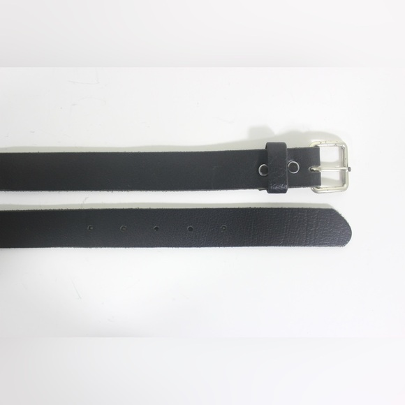 Black Leather Belt, Narrow Belt Silver Buckle Jeans Belt, Unisex Mens Womens - Picture 7 of 8